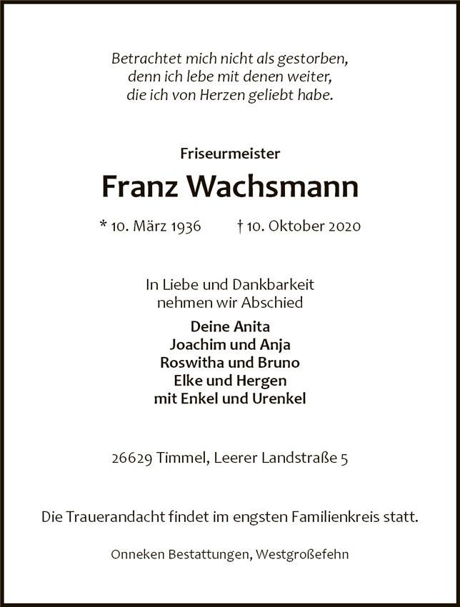 Franz Wachsmann † 10.10.2020